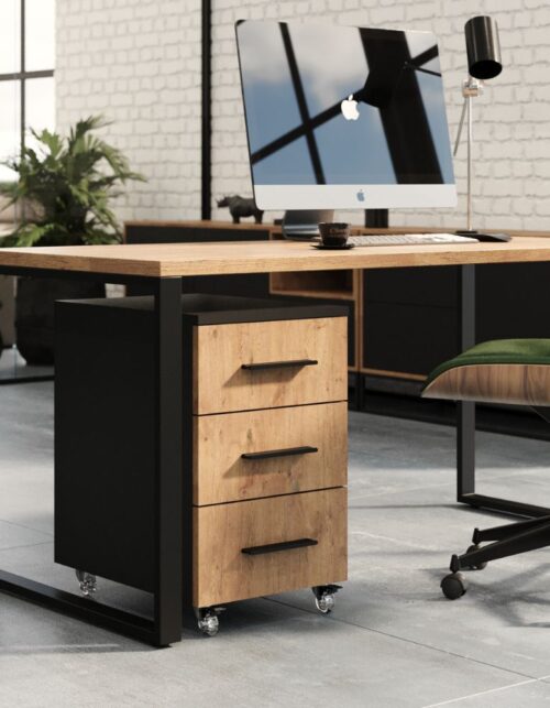 Kontenerek pod biurko Next – Czarny / Dąb