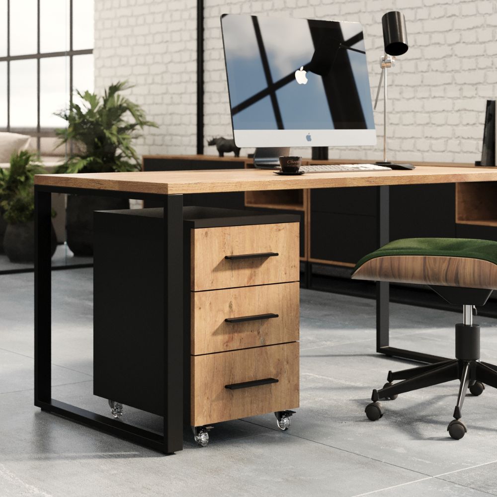 Kontenerek pod biurko Next – Czarny / Dąb