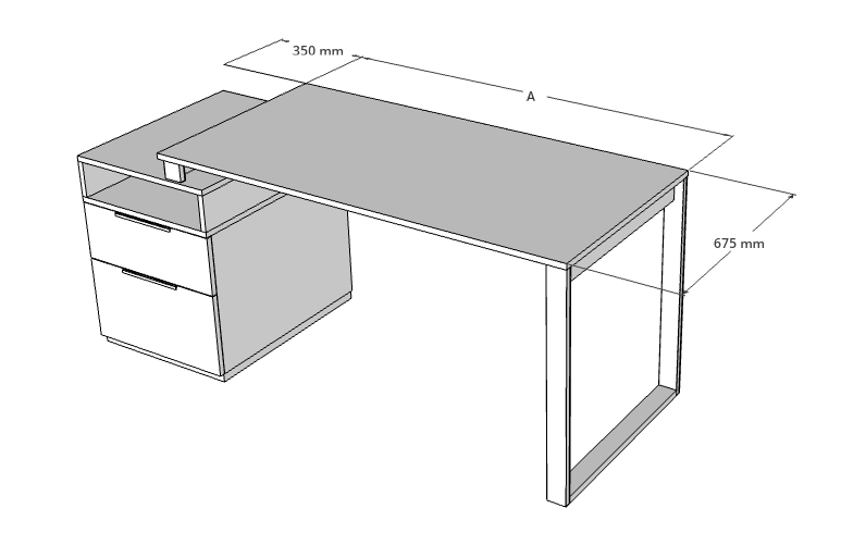 Biurko loftowe + kontenerek z szufladami - wymiary