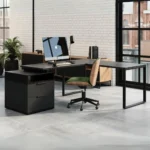 Biurko narożne LOFT czarne z kontenerkiem MULTI - wizualizacja