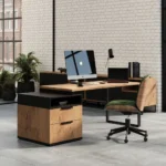 Biurko loftowe dębowe + kontenerek z szufladami - wizualizacja