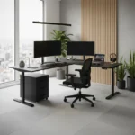 Biurko narożne dla programisty regulowane elektrycznie - czarne - obrazek 2