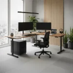 Biurko narożne dla programisty regulowane elektrycznie  - dąb lancelot - obrazek 2